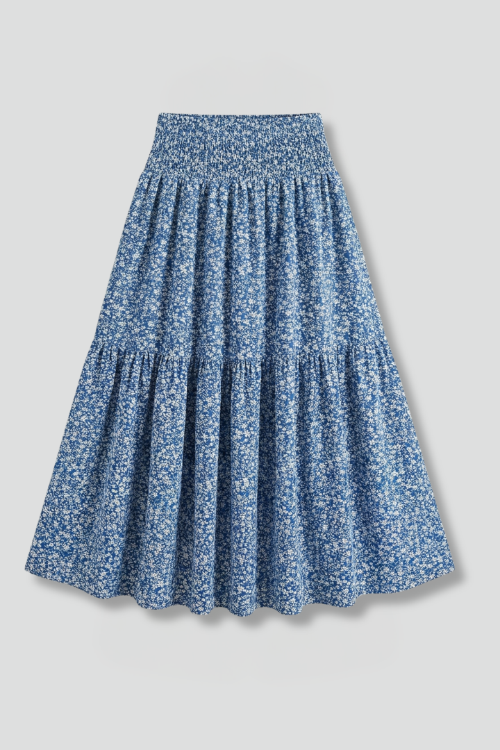 Women's Floral Skirt with Elastic Waistband – Lightweight Flowing Pull-On Summer Skirt