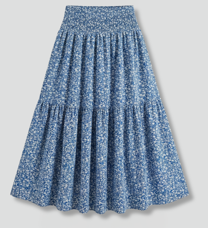Women's Floral Skirt with Elastic Waistband – Lightweight Flowing Pull-On Summer Skirt