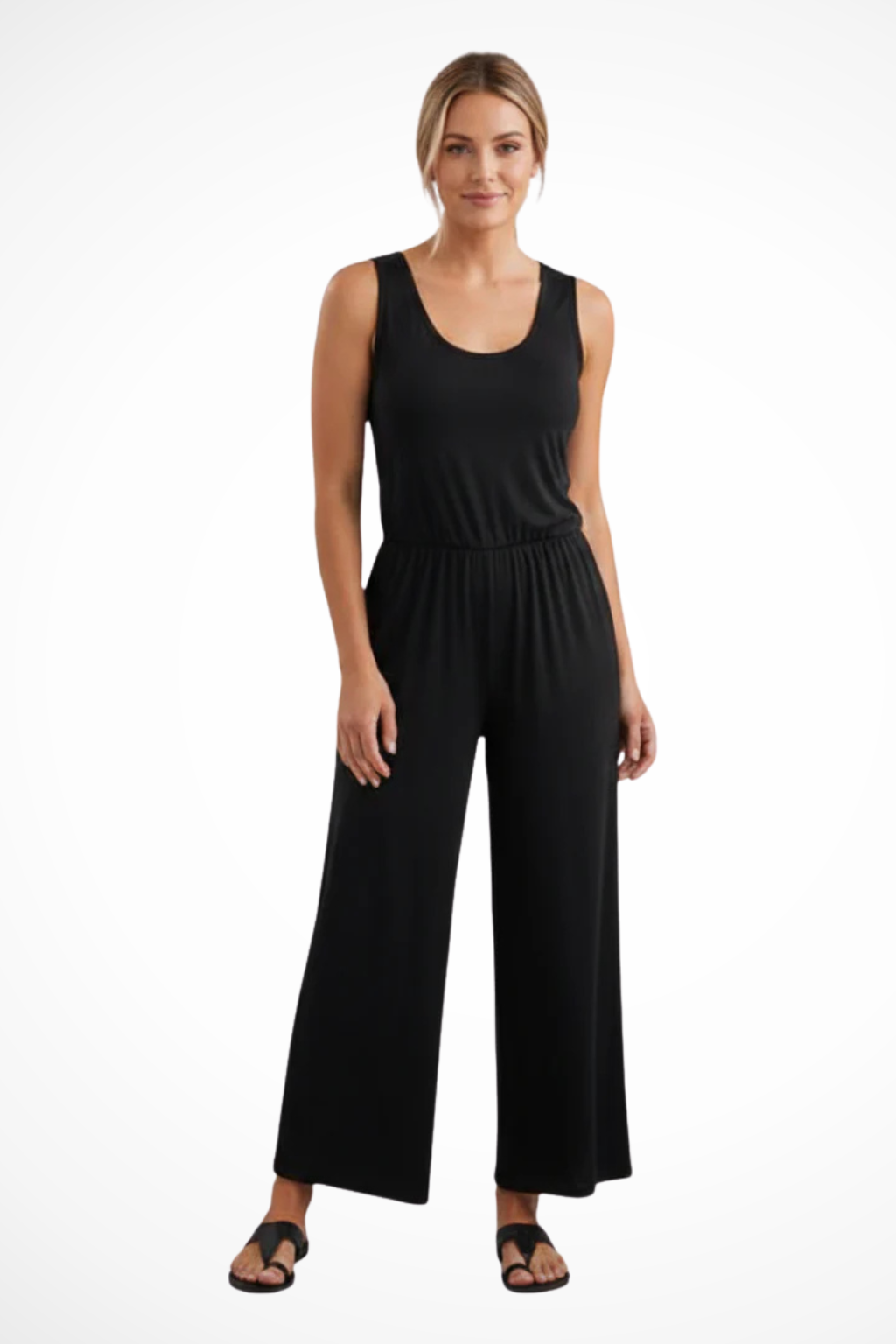 Women's Sleeveless Round Neck Wide Leg Jumpsuit with Pockets – Relaxed Summer Jumpsuit