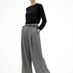 Women's Pleated Wide Leg Work Pants – High Waist Tailored Pants with Belt