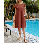 Women's Linen-Look Midi Dress – Relaxed Summer Day Dress for Brunch, Travel & Weekends