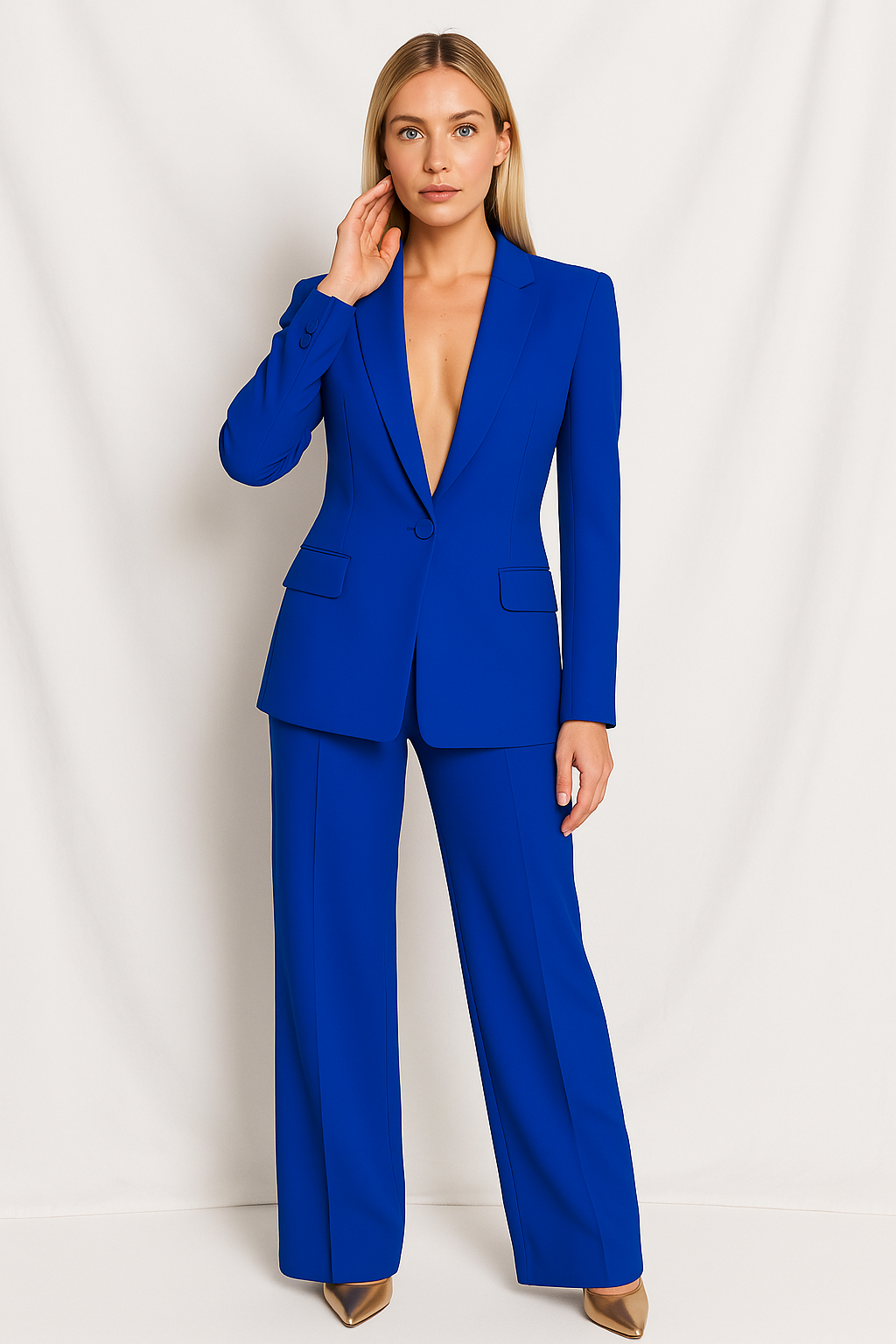 Women's Two-Piece Blazer Suit with Fitted Jacket & Regular Fit Pants – Work & Evening Set