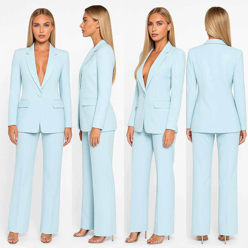 Women's Two-Piece Blazer Suit with Fitted Jacket & Regular Fit Pants – Work & Evening Set