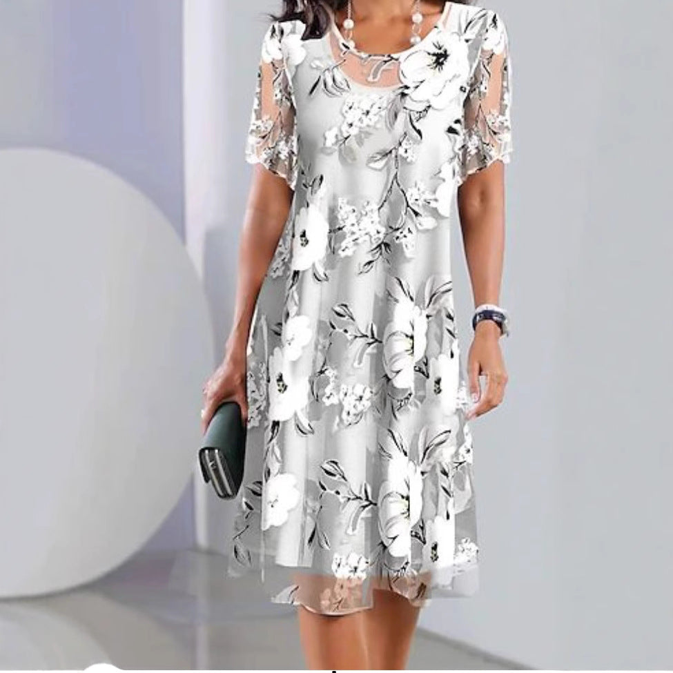 Women's Floral A-Line Midi Dress – Elegant Day Dress for Garden Parties & Weddings