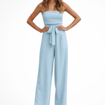 Women's Bandeau Crop Top & Wide Leg Pants Set – Strapless Two-Piece Summer Outfit