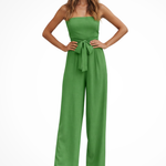 Women's Bandeau Crop Top & Wide Leg Pants Set – Strapless Two-Piece Summer Outfit