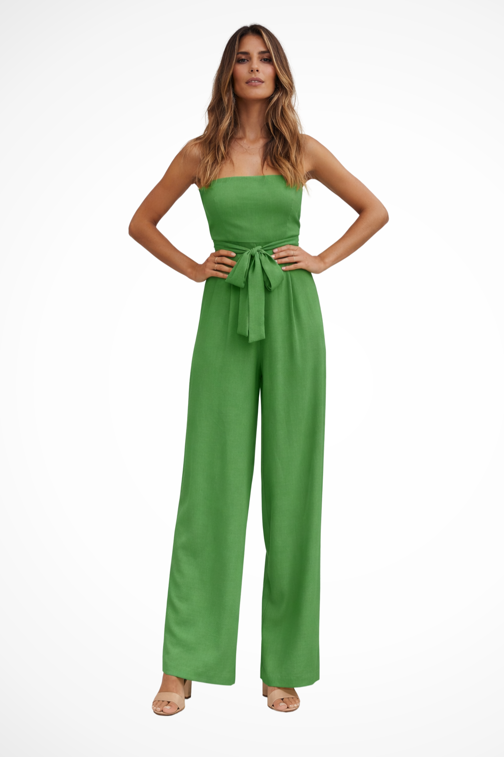 Women's Bandeau Crop Top & Wide Leg Pants Set – Strapless Two-Piece Summer Outfit