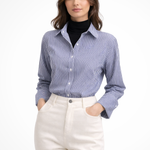 Women's Striped Button-Down Long Sleeve Blouse – Collared Shirt for Work and Weekend