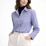 Women's Striped Button-Down Long Sleeve Blouse – Collared Shirt for Work and Weekend