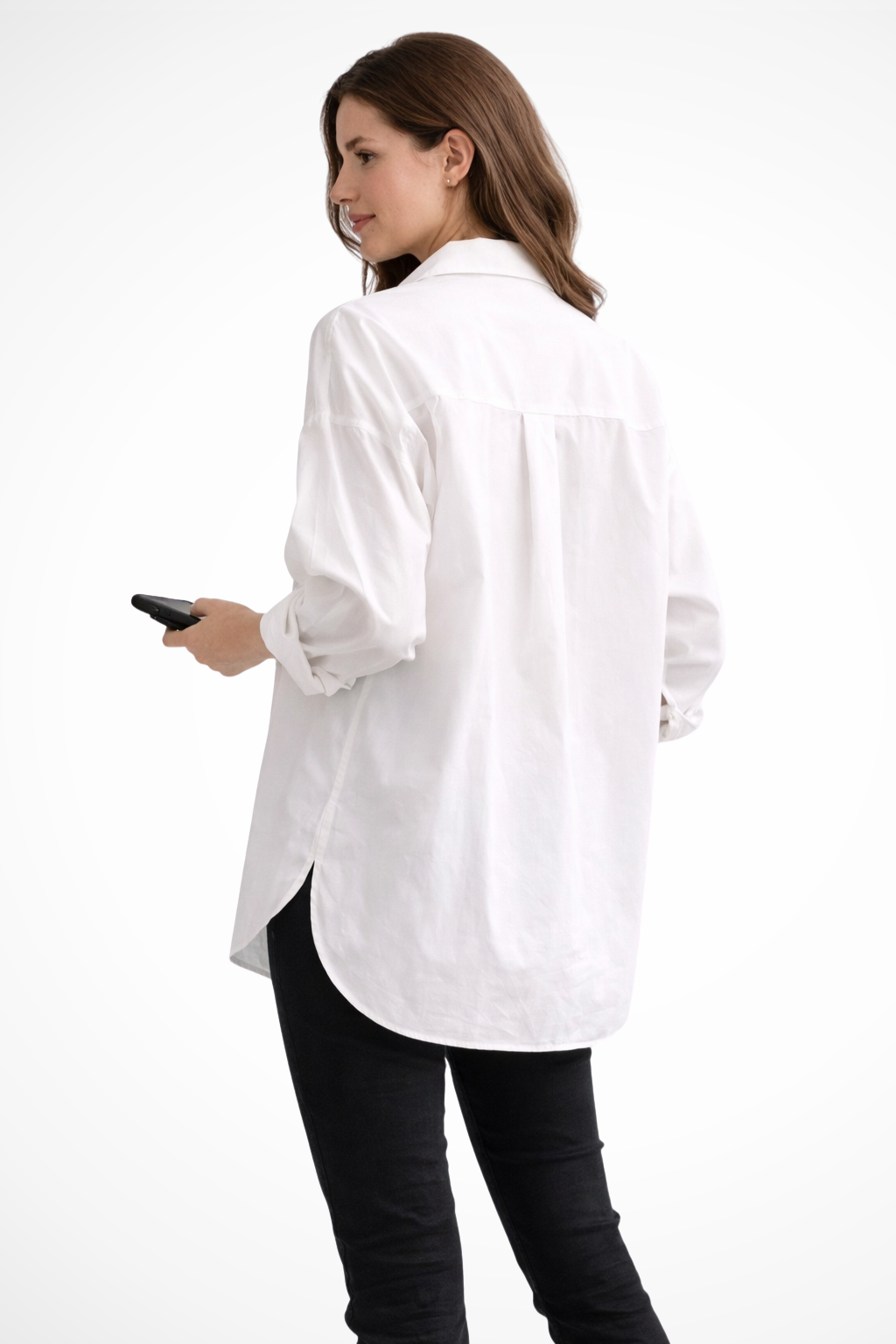 Women's White Oversized Button-Down Blouse – Long Sleeve Shirt with Chest Pocket