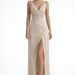 Women's Cowl Neck Draped Maxi Dress with High Side Slit – Wedding Guest & Evening Dress