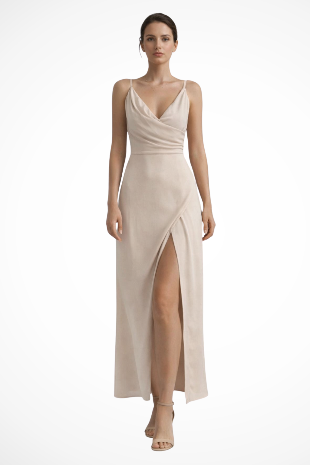 Women's Cowl Neck Draped Maxi Dress with High Side Slit – Wedding Guest & Evening Dress