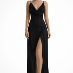 Women's Cowl Neck Draped Maxi Dress with High Side Slit – Wedding Guest & Evening Dress