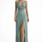Women's Cowl Neck Draped Maxi Dress with High Side Slit – Wedding Guest & Evening Dress