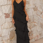 Women's Halter Neck Tiered Ruffle Maxi Dress – Flowing Summer Beach & Holiday Dress