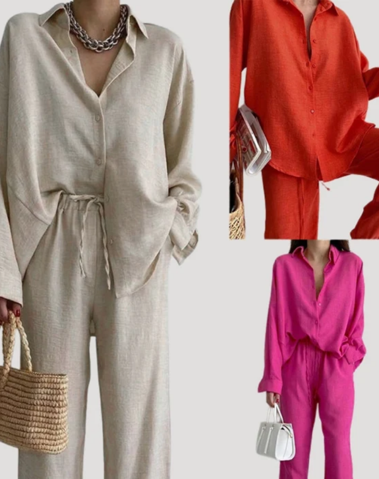 Women's Blouse & Wide Leg Pants Set – Lightweight Two-Piece Summer Co-ord