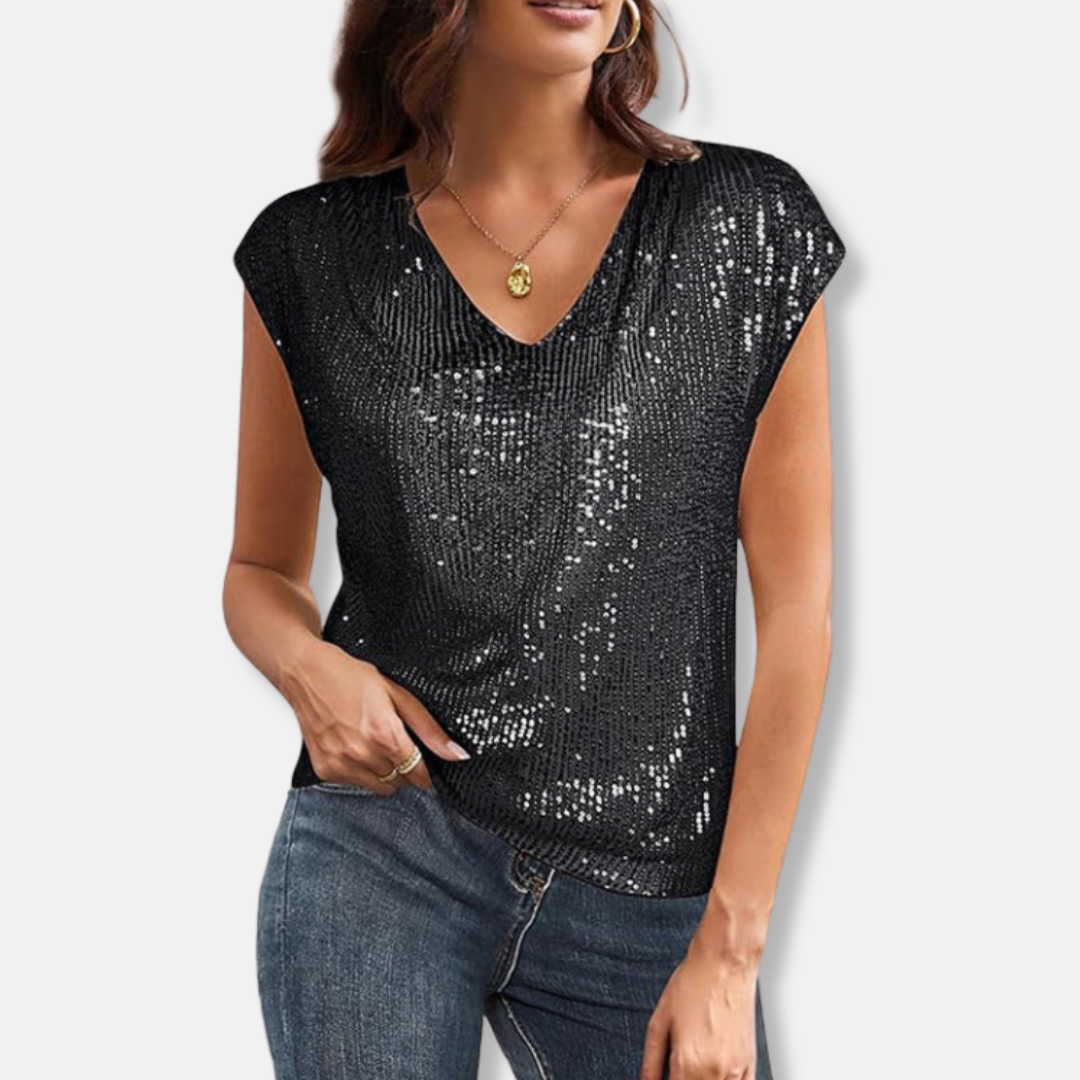 Women's Sequin V-Neck Top – Sparkly Party Top for Christmas and Evenings Out