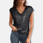 Women's Sequin V-Neck Top – Sparkly Party Top for Christmas and Evenings Out