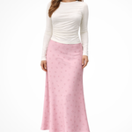 Women's Floral Satin Bias-Cut Maxi Skirt – Flowing Summer Skirt for Weddings & Garden Parties