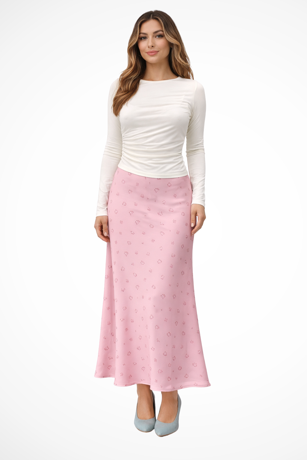 Women's Floral Satin Bias-Cut Maxi Skirt – Flowing Summer Skirt for Weddings & Garden Parties