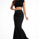 Women's High Waisted Ruched Mermaid Maxi Skirt – Fitted Occasion Skirt for Events