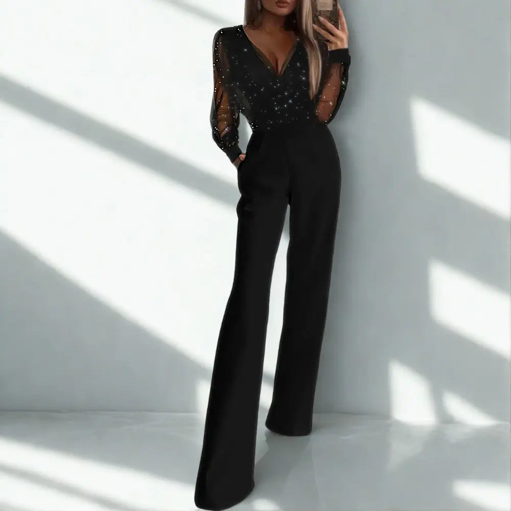 Women's Glitter Bodice Sleeveless Jumpsuit with Straight Legs – Elegant Party Jumpsuit
