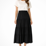 Women's High-Waist Tiered Maxi Skirt with Elastic Waist – Flowy Summer Skirt