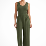 Women's Sleeveless Round Neck Wide Leg Jumpsuit with Pockets – Relaxed Summer Jumpsuit