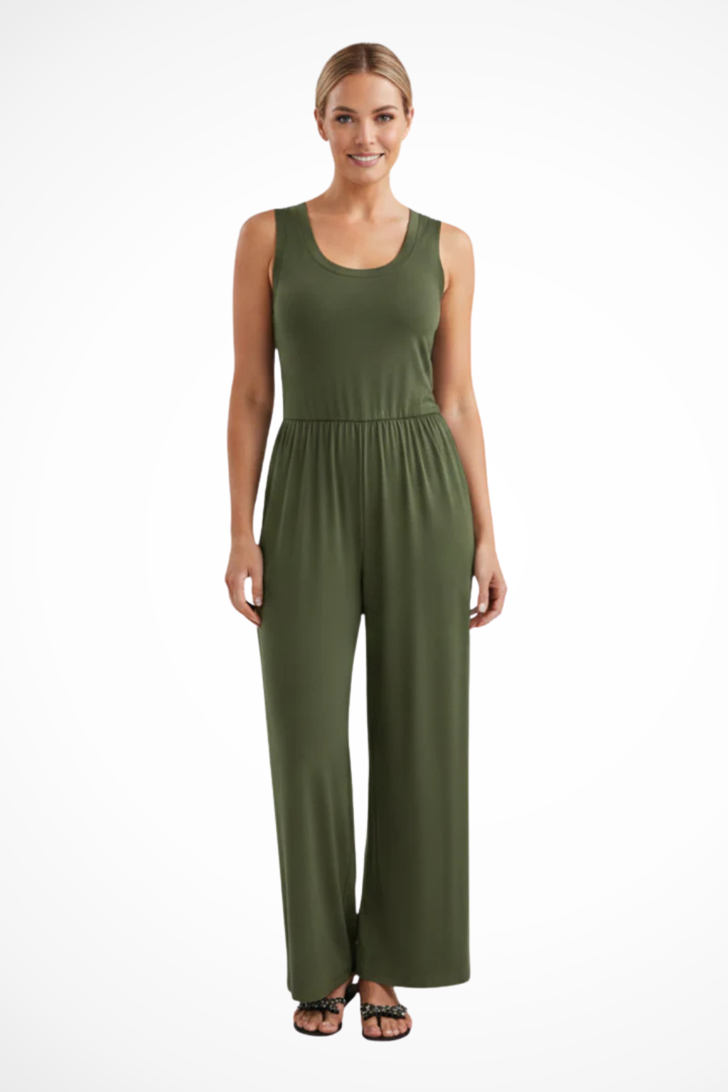 Women's Sleeveless Round Neck Wide Leg Jumpsuit with Pockets – Relaxed Summer Jumpsuit