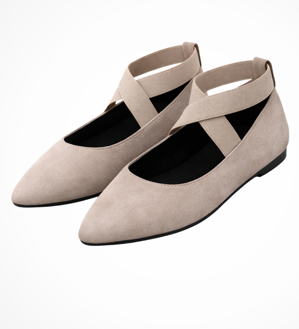 Women's Pointed Toe Ballet Flats with Cross Ankle Straps – Matte Everyday Flat Shoes