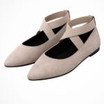 Women's Pointed Toe Ballet Flats with Cross Ankle Straps – Matte Everyday Flat Shoes