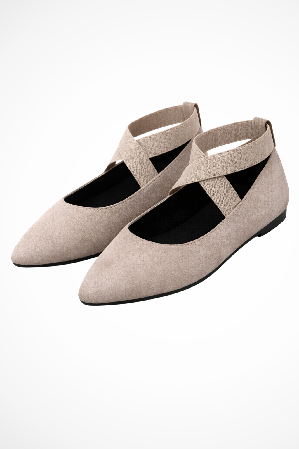 Women's Pointed Toe Ballet Flats with Cross Ankle Straps – Matte Everyday Flat Shoes
