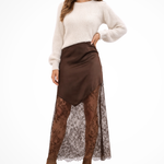 Women's Satin Asymmetric Maxi Skirt with Lace Hem – Elegant Skirt for Weddings & Evening Events