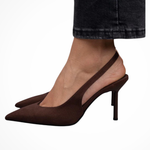 Women's Pointed Toe Slingback Heels – Suede-Finish Court Shoes for Work and Events