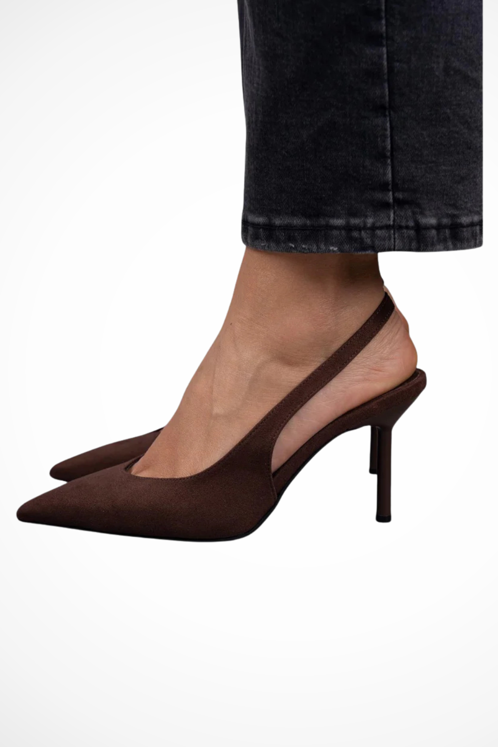 Women's Pointed Toe Slingback Heels – Suede-Finish Court Shoes for Work and Events