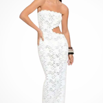 Women's White Lace Strapless Maxi Dress with Cut-Out Detail – Summer Occasion & Event Dress