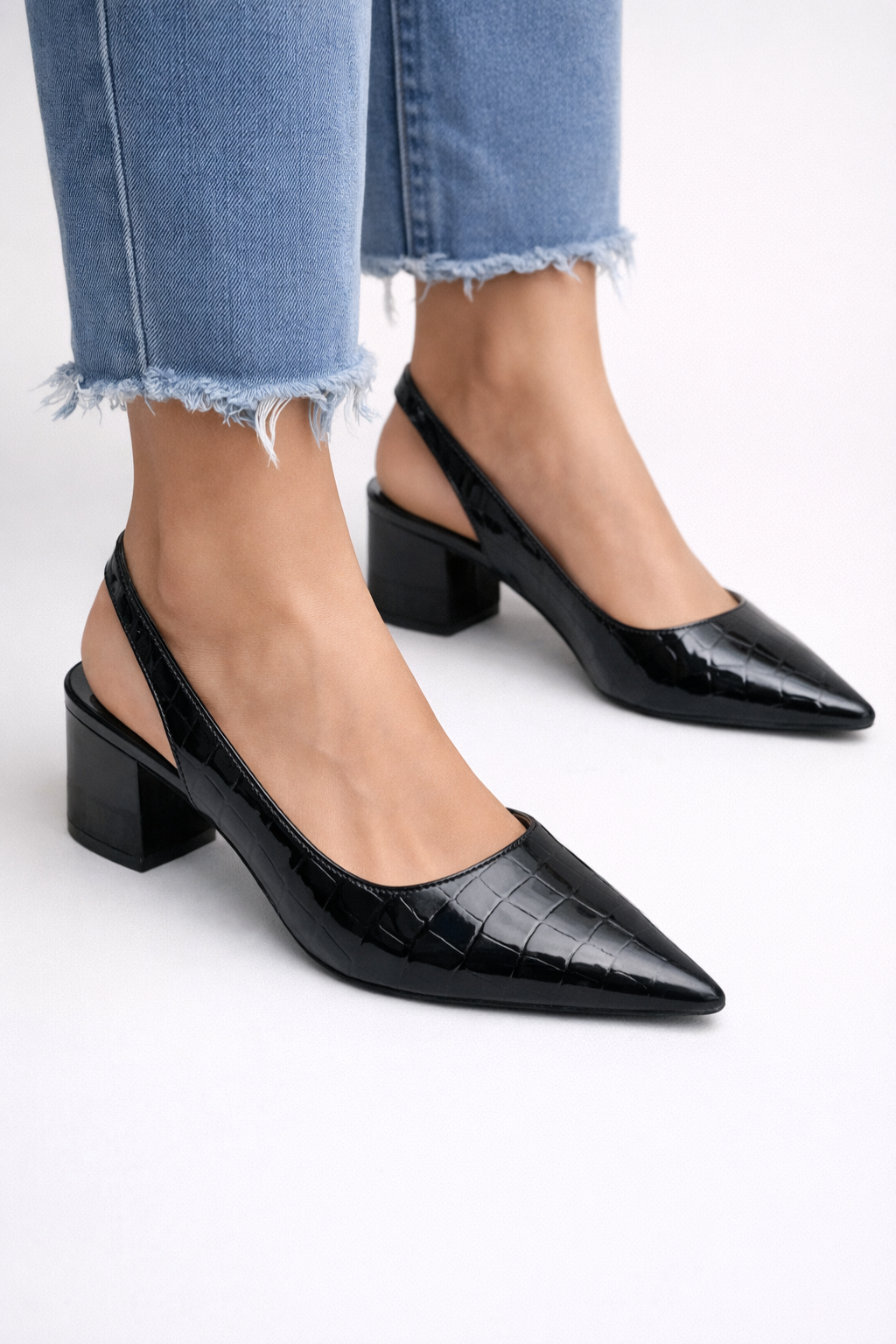 Women's Slingback Pumps with Pointed Toe & Low Block Heel – Work & Evening Shoes