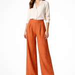 Women's Pleated Cropped Wide Leg Pants – High Waist Tailored Summer Pants