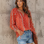 Women's Floral Print V Neck Blouse with Long Sleeves – Lightweight Everyday Top