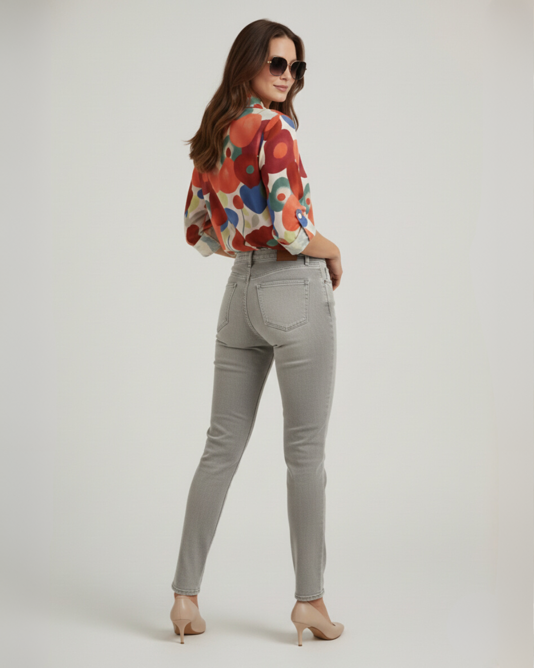 Women's Floral Print Button-Up Blouse – Long Sleeve Relaxed Shirt with Roll-Tab Sleeves
