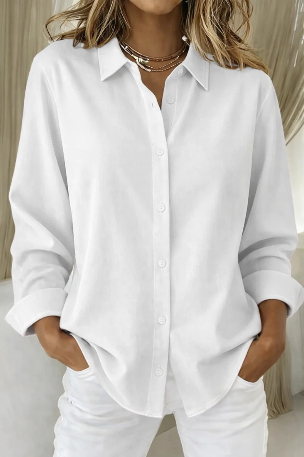 Women's Relaxed Fit Long Sleeve Button Down Shirt – Classic Collared Shirt for Work & Weekend