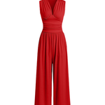 Women's Deep V-Neck Wide-Leg Jumpsuit – Fitted Waist Elegant Jumpsuit for Dinners & Parties