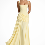 Women's Square Neck Ruched Maxi Dress with Side Split – Wedding Guest & Formal Occasion Dress