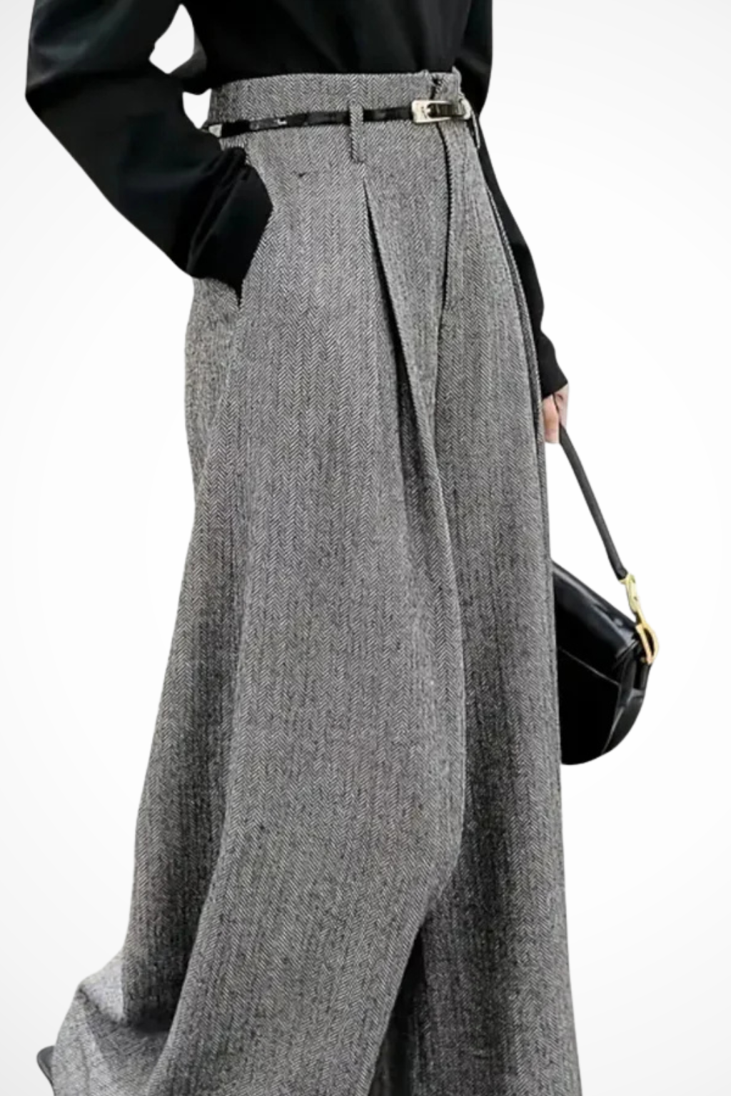 Women's Pleated Wide Leg Work Pants – High Waist Tailored Pants with Belt