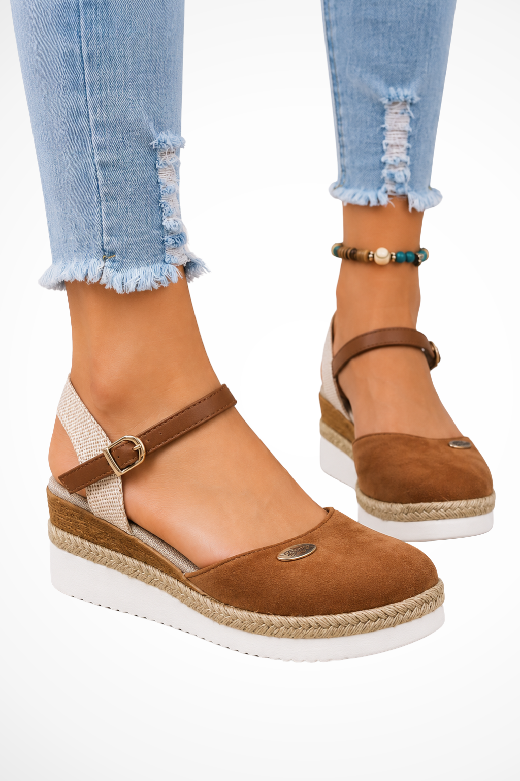 Women's Closed-Toe Espadrille Wedges with Ankle Strap – Buckle Wedge Sandals for Summer