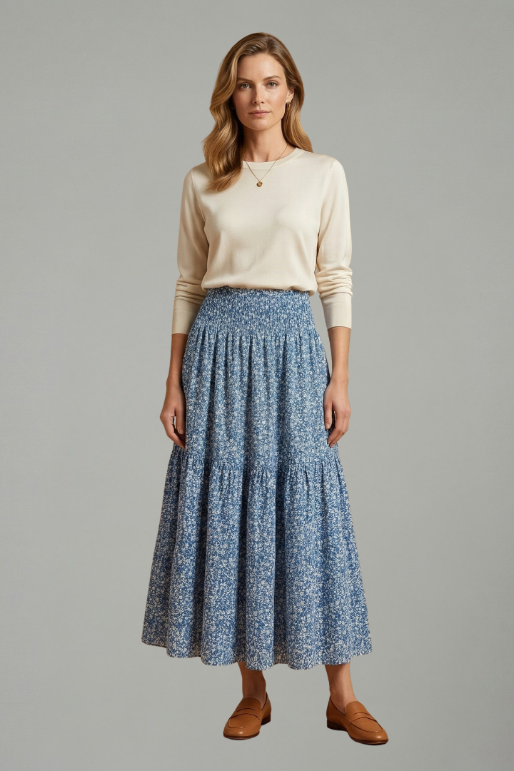 Women's Floral Skirt with Elastic Waistband – Lightweight Flowing Pull-On Summer Skirt