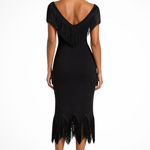 Women's Off-Shoulder Fringe Trim Dress – Midi & Mini Lengths for Wedding Guest & Occasions