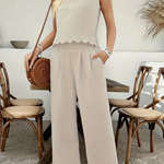 Women's Textured Scallop Hem Tie Back Top and Wide Leg Pants Set – Sleeveless Co-ord