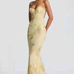 Women's Floral Embroidered Corset Maxi Dress with Cami Straps – Wedding Guest & Formal Dress