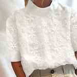 Women's Stand-Up Collar Blouse with Relaxed Fit – Elegant White Top for Work & Smart Casual